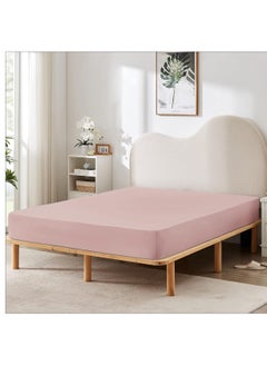 Buy Bedding Fitted Sheet: 3-Pcs King Size Solid Sheet With Pillowcases Set and Soft-Silky 30 Cm Extra Deep Brushed Microfiber Cooling Bed Sheet,Blush Pink in Saudi Arabia