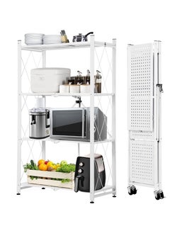 Buy Foldable Storage Shelves on Wheels, 4 Tier Shelves for Storage, Large Capacity Metal Shelving Units, No Assembly Storage Rack for Garage, Kitchen, Basement, Kitchen Shelf Organizer in Saudi Arabia