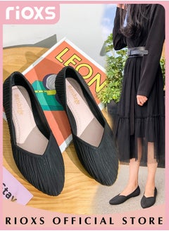 Buy Women Pointed Toe Flat Shoes Wrinkle Surfaces Dress Shoes Fashion Comfort Elegant Flats Lightweight Low Wedge Shoes in Saudi Arabia