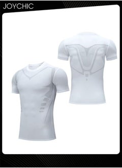 Buy Sports Men's Quick-drying High-elastic Tights Fitness Short-sleeved Basketball Running Training T-shirt White in UAE