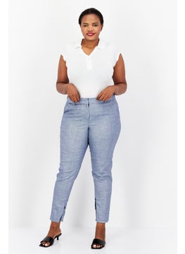 اشتري Women Plus Size Textured Straight Leg Pants, Blue Combo في الامارات