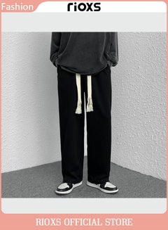 Buy Men's Sports Sweatpants Drawstring Elastic Waist Casual Pants Loose Straight Wide Leg Pants With Side Pockets in UAE
