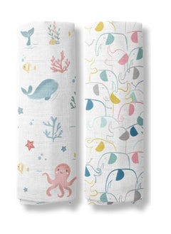 اشتري Fiddly Muslin Swaddle, Baby Wrap, Burp Cloth - Large Bamboo Muslin Cotton (Pack of 2) في الامارات