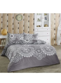 Buy 3-Piece Turkish Cotton Bedding Set Single Size Printed Consisting of 1 Comforter, 1 Flat Bed Sheet and 1 Pillow Case Grey in UAE