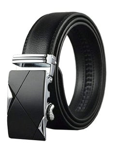 اشتري Mens Belt,Genuine Leather Fashion Belt Ratchet Dress Belt with Automatic Buckle, Soft Leather Business Belt Fashion for Casual Dress Jeans Khakis (Silver Buckle, Black) في السعودية
