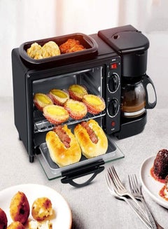 اشتري Countertop Microwave Mini Oven 3-In-1 Breakfast Station Coffee Maker Toaster Griddle Non-Stick Grill Breakfast Machine Frying Pan Household Bread Pizza Multi-Function Breakfast Hub في الامارات