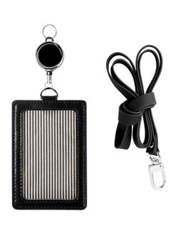 Buy PU Leather ID Badge Card Holder Wallet-Style Protective Case, Vertical ID Card Case with Neck Lanyard, Business Credit Card ID Badge Lanyard Key Chain (Black) in Saudi Arabia