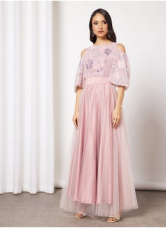 Buy Floral Embroidered Tulle Dress in Saudi Arabia