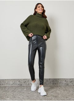 Buy High Rise Leather Look Fitted Leggings in Saudi Arabia