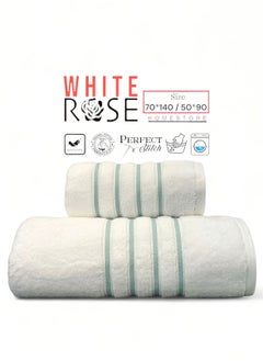 Buy 2 Pcs Luxurious And Soft Beach Towel Set 600GSM Bath Towel (70x140cm) Face Towel (50x90cm) Set Of 2 in Saudi Arabia