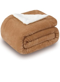 Buy Double-Sided Super Soft Luxurious Plush Blanket Throw Size, Camel, 50x60 inches in UAE