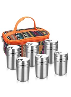 اشتري 6Pcs Stainless Steel Spice Shaker, Camping Spice Kit with Travel Bag, Salt and Pepper Shakers Set For Salt Sugar Spice Dry Herb Spice, for Home or Outdoor Use في الامارات