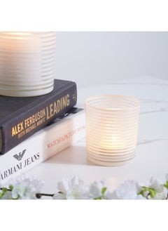 Buy Apex Glass Candle Holder with Horizontal Lines Design Dia7.3x8cm- White in UAE