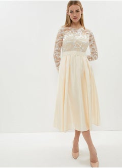 Buy Lace Long Sleeve Midi Dress in Saudi Arabia