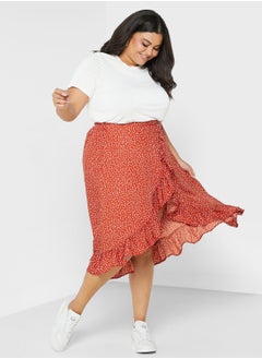 Buy Frill Hem Asymmetrical Printed Skirt in Saudi Arabia