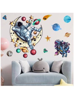 اشتري Planet Astronaut Wall Art Stickers, Peel and Stick Decals for Kindergarten Removable Wallpaper Decor for Sofa TV Background Wall, Space في الامارات