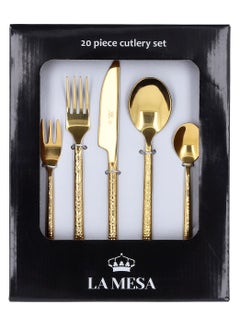 Buy 20 Pieces Cutlery Set  Stainless Steel Golden in Saudi Arabia