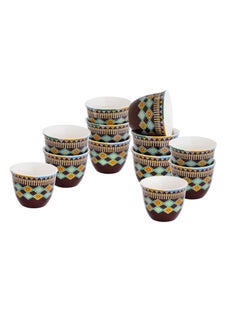 Buy Saudi porcelain coffee cup set 12 pieces heritage brown color in Saudi Arabia