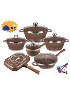 Buy Cookware Set 23 Piece Nonstick Granite Cookware Set Cooking Pots and Pans Cookware Set Brown in UAE
