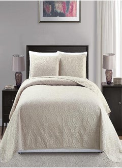 اشتري Mk Collection Diamond Bedspread Bed-Cover Embossed Solid Beige New (Full/Queen Size) في الامارات