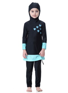 اشتري Girl's Highly elastic Hooded Swimwear Set Conservative Style Long Sleeve Swimsuit Set Black/Blue في السعودية