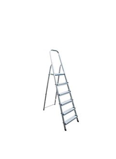 Buy Robustline Steel Ladder 6 Steps Foldable Step Ladder with Handgrip and Non-Slip Treads, 150 kgs Weight Capacity- Silver in UAE