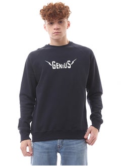 اشتري Printed "Genius" Navy Blue Crew Neck Sweatshirt في مصر