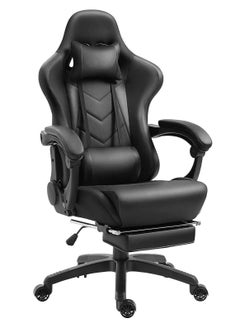 اشتري Leather Office Gaming Chair with Ergonomic Design, High Backrest, Recline Function, Neck and Lumbar Support, Retractable Footrests, Silent Casters - Perfect for Racing, Office and Computer Use في الامارات