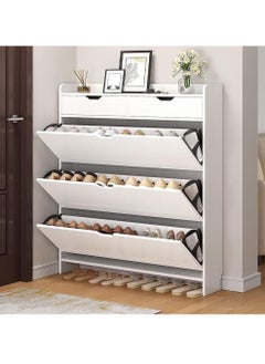 Buy Tipper Shoe Cabinet with Solid Wood Legs and Two Drawers - Stylish and Space-Saving Shoe Storage Solution for Narrow Doorways and Bedrooms (White) in UAE