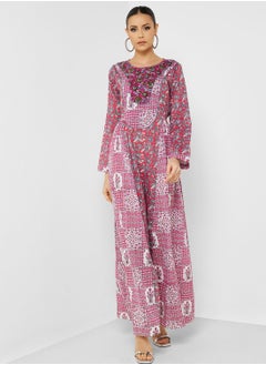 Buy Printed Crew Neck Jalabiya in UAE