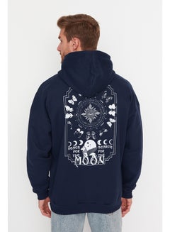 Buy Navy Blue Men's Oversize Hoodie. Space Printed Cotton Sweatshirt with a Soft Pile Interior TMNAW23SW00344. in Egypt
