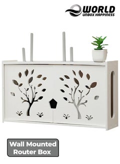 اشتري Stylish Wall-Mounted Router Rack for Wi-Fi Router, Set-Top Box, Light Cat Box, and More, Includes Doors and Patch Panel Shielding Box for Neat Storage, White. في الامارات