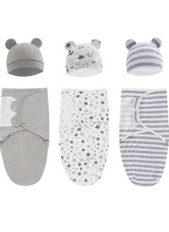 Buy Baby Swaddle Sleep Sack with Hat Set for 0-3 months 3-Pack Soft Cotton Newborn Wearable Swaddle Wrap for Girls Boys in Saudi Arabia