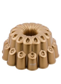 اشتري Bundt pan round Marquise shaped cake pan - Aluminium Cake Mold - Non Stick Coating - Gold (Size: 24CM x 24CM x 10CM) في الامارات