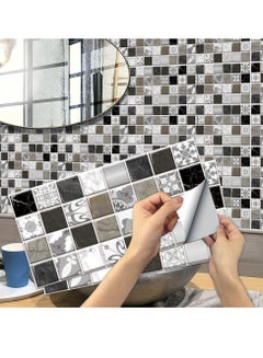 Buy 12Pcs Peel and Stick Wall Tile Tiles Stickers for Kitchen and Bathroom Gray Black Mosaic Marble Tile Sticker Self Adhesive Stick Backsplash Tile Wall Stickers Waterproof and Oilproof 30cmx15cm in UAE