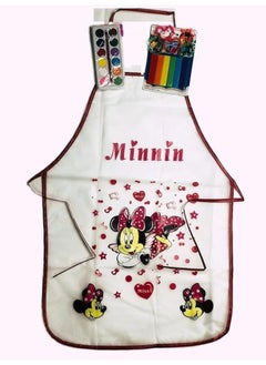 Buy Kitchen apron with cartoon design, multi-purpose, waterproof, for boys and girls Children’s apron, from the age of 4 years for children and women + 6 clay colors, 5 cutters, and a palette of 12 water in Egypt