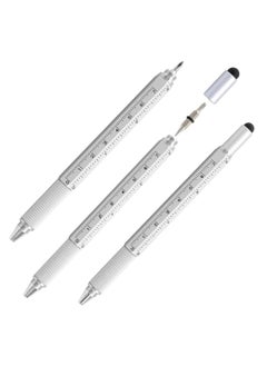 Buy 6 in 1 Ballpoint Pen Pocket – Multi Functional Aluminum Tool Pen With Screwdriver, Touch Screen Stylus, Bubble Level, Ruler Scale & Phillips Flat head Bit, Silver in UAE