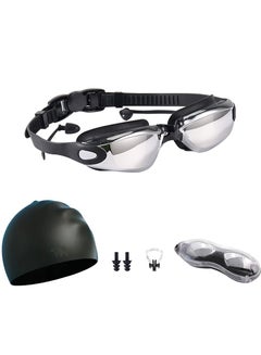 Buy Integrated earbuds electroplated anti-fog waterproof swimming goggles with nose clip and earbuds Professional waterproof goggles and swimming cap glasses case (black) in Saudi Arabia