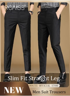 Buy Men Straight Leg Slim Fit Trousers  Elastic Slimming Effect Pilling Free & Colorfast Mid Rise & Tummy Control No Crotch Binding in UAE