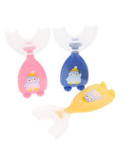 Buy 3-Piece U Shaped Silicone Toothbrush Cartoon Penguin Whole Mouth Toothbrush With Handle Manual Kids Toothbrush Head For 2-12 Years Old Children in Saudi Arabia