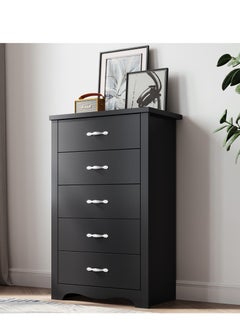 اشتري Wood Dresser Chest Closet Cabinet With 5 Drawers Dressers Organizer For Bed Room Living Room, Closet, Nursery,Blackcolor, Size 67.7x39.8x108.5 cm في الامارات