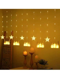 Buy 3.5M Ramadan Light For Home Decoration Multimode Operated Decorative Light Mosque And Star Design Curtain Ramadan Light Warm White in UAE