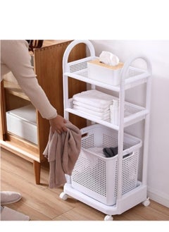 Buy Storage Shelf Unit + Mobile Clothes Basket White 4446x46 cm in Saudi Arabia