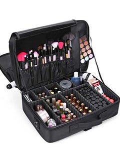 Buy MAYLAN Professional Storage Partition Cosmetic Box Three Waterproof Layer Travel MakeUp Bag Black in UAE