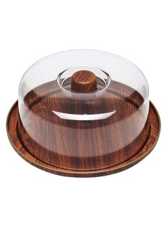 Buy Evelin Cake Stand with Dome Cover 1 Set Wooden Multi Functional Serving Platter and Cake Plate Home Kitchen Wood Food Tray with Glass Cover, Brown, 10297M in UAE