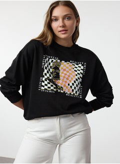 Buy Black Printed Oversize Knitted Sweatshirt in Egypt