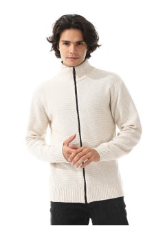 Buy Ribbed Neck & Trim Zipper Sweater in Egypt