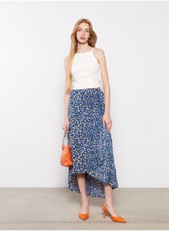 Buy Elastic Waist Floral A-Line Poplin Women's Skirt in Saudi Arabia