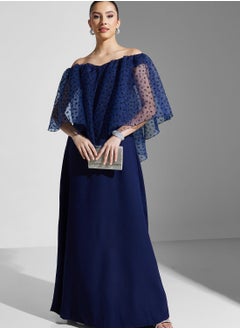 Buy Hadia Ghaleb Off Shoulder Gown With Asymmetrical Layer in UAE