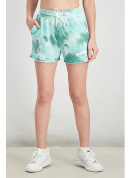 Buy Women Drawstring Tie Dye Shorts, Turquoise in Saudi Arabia